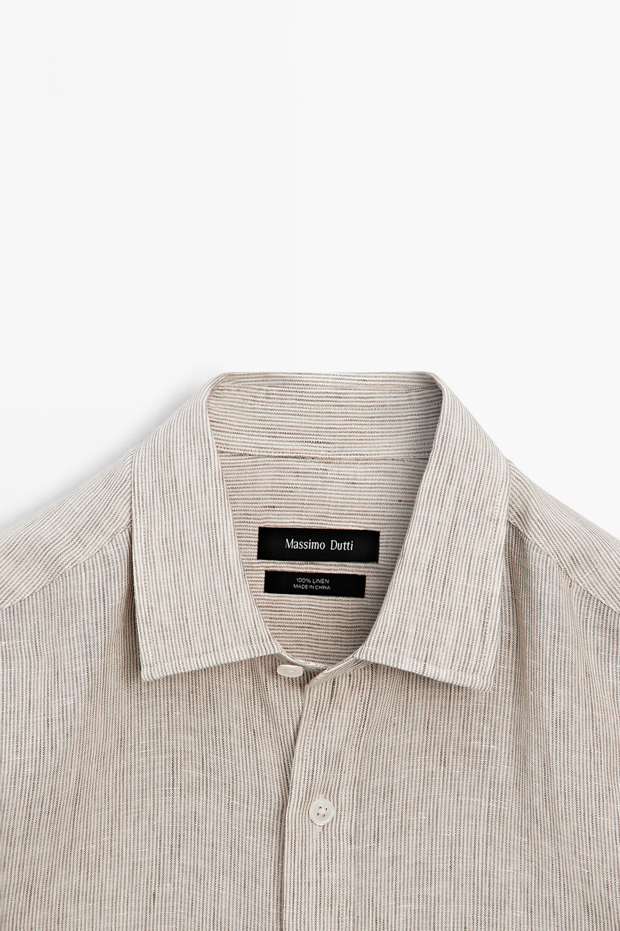 Regular fit washed striped 100% linen shirt